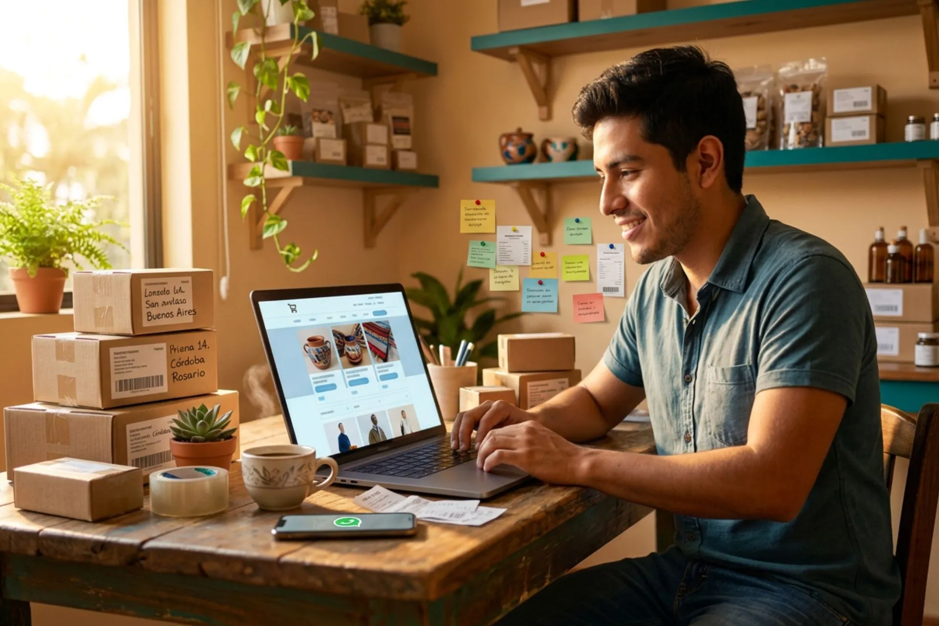 Emprendedor gestionando su negocio digital con tienda online