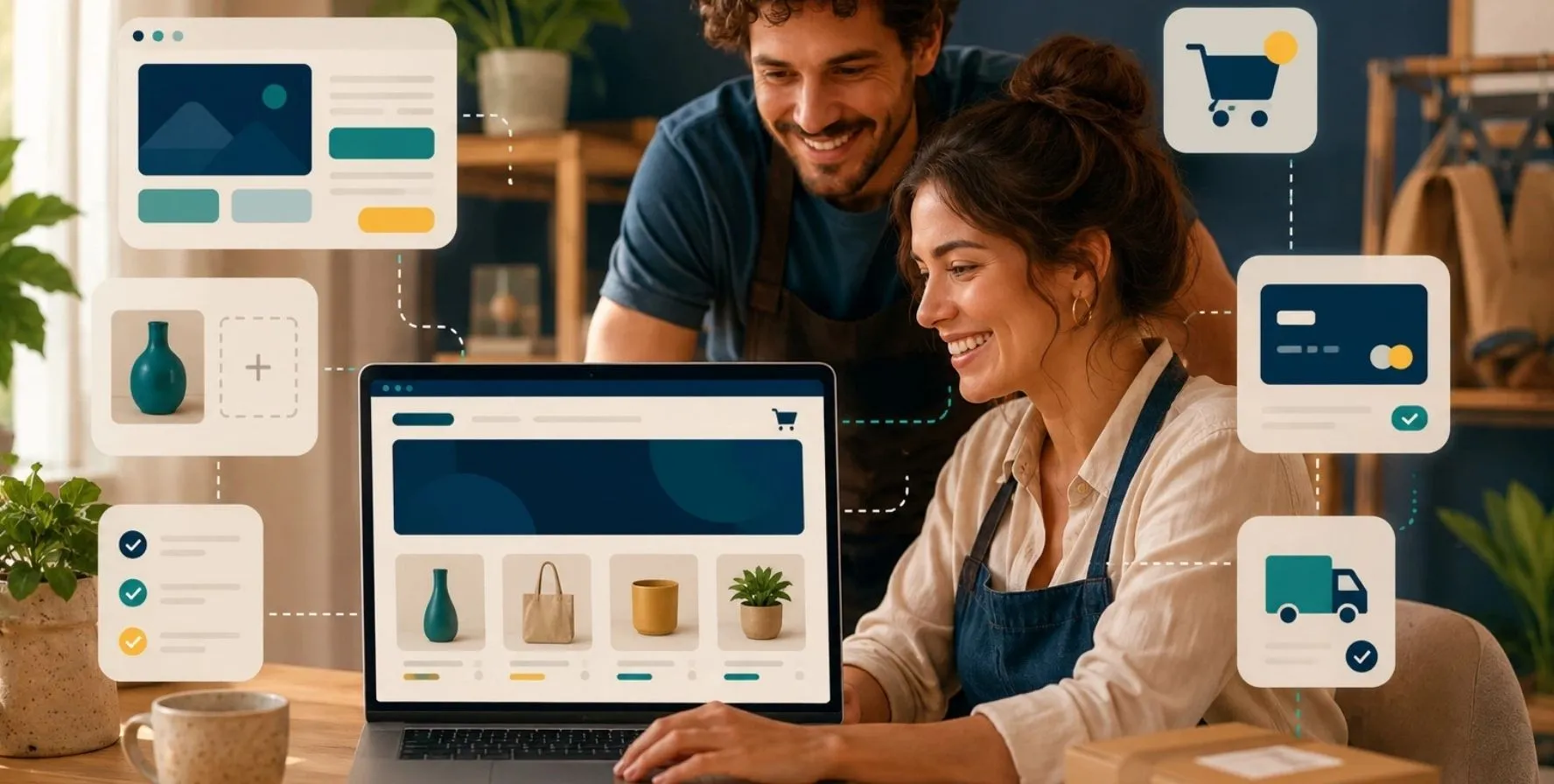 Emprendedora organizando su sitio simple para vender online